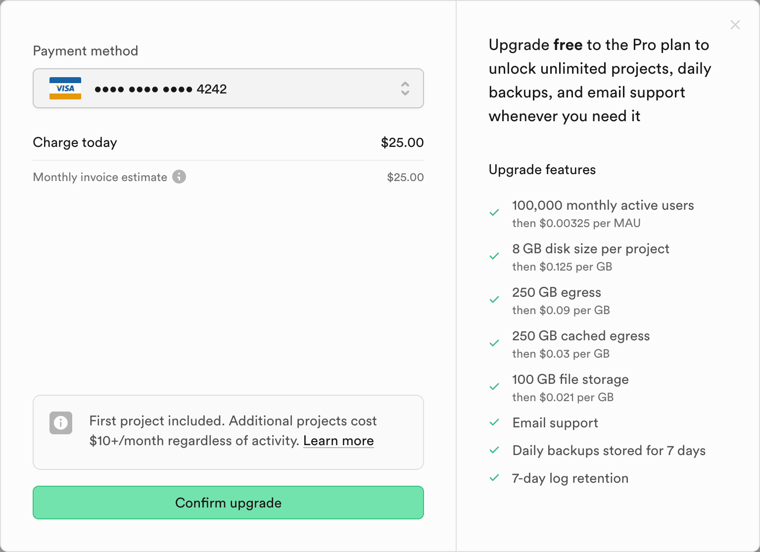 Subscription upgrade modal